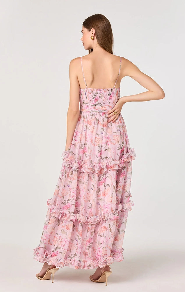 AYANNA FLORAL PLEATED TIERED MAXI DRESS