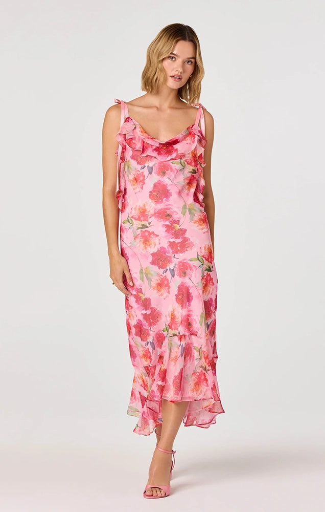 NISSA FLORAL RUFFLE MIDI DRESS