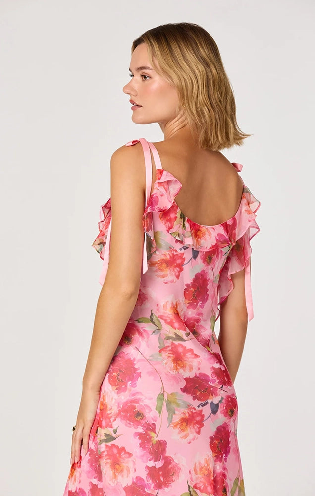 NISSA FLORAL RUFFLE MIDI DRESS