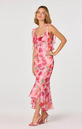 NISSA FLORAL RUFFLE MIDI DRESS