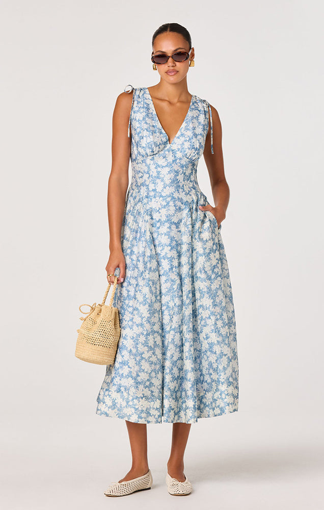 EMMERY FLORAL WRAP MIDI DRESS