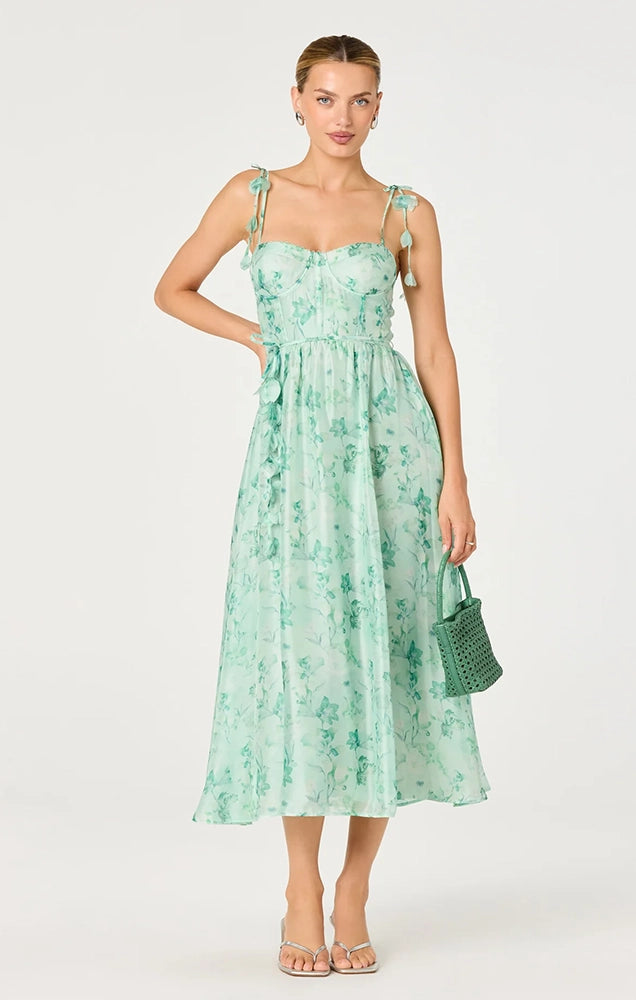 HALYCON FLORAL 3D APPLIQUÉ MIDI DRESS