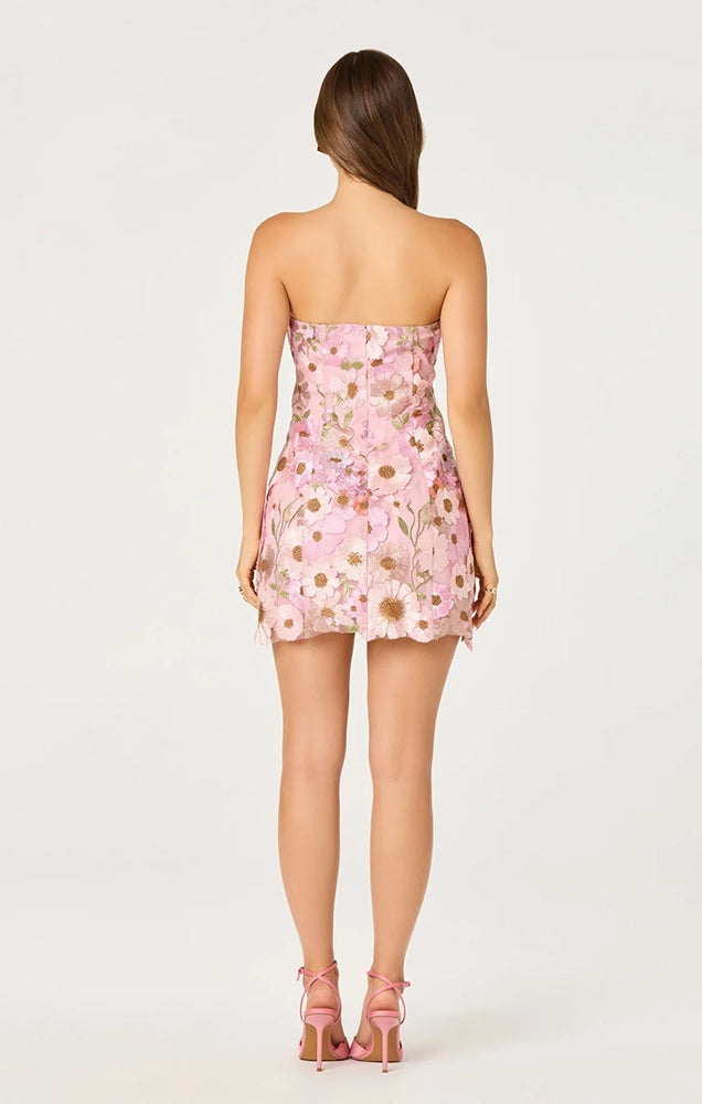 JULISA EMBROIDERED FLORAL STRAPLESS MINI DRESS