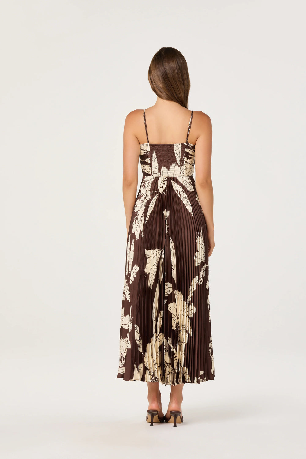 Clea Pleated Satin V-Neck Maxi Dress