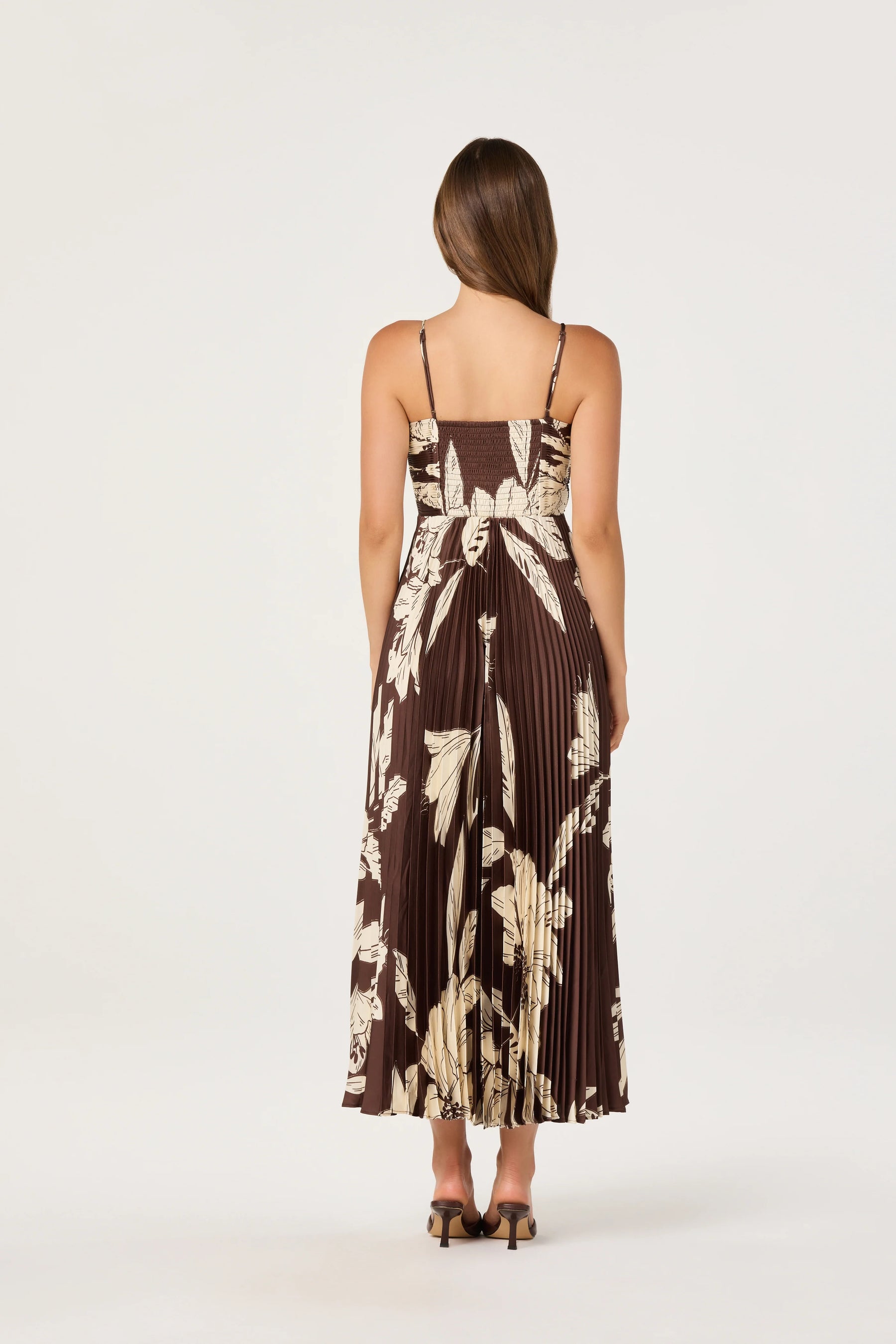 Clea Pleated Satin V-Neck Maxi Dress