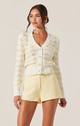 ASTR JANIRA WAVY STRIPE POINTELLE CARDIGAN