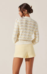 ASTR JANIRA WAVY STRIPE POINTELLE CARDIGAN