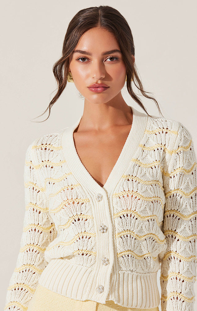 ASTR JANIRA WAVY STRIPE POINTELLE CARDIGAN