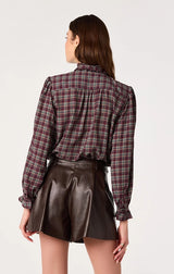 Alyssa Plaid Ruffle-Collar Blouse