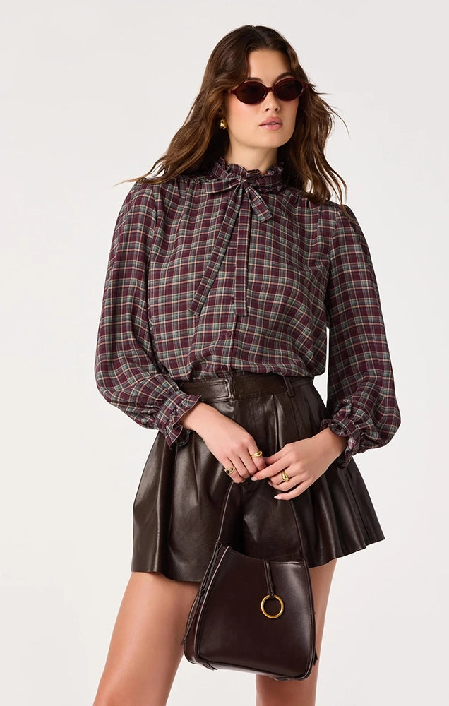 Alyssa Plaid Ruffle-Collar Blouse