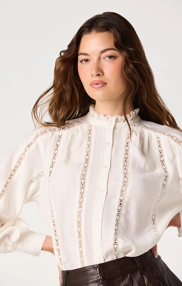 Edith Eyelet Lace-Trim Blouse