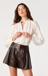 Edith Eyelet Lace-Trim Blouse