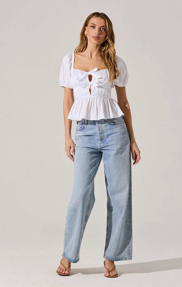 DARLENE BOW FRONT PEPLUM TOP