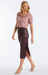 COLETTE SIDE RUCHED MIDI SKIRT IN CRIMSON