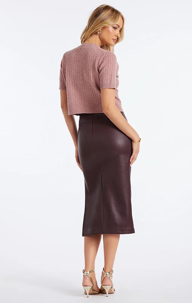 COLETTE SIDE RUCHED MIDI SKIRT IN CRIMSON