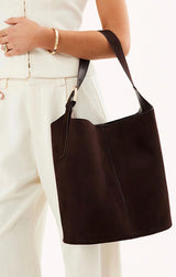 CALI SHOULDER BAG IN CHOCOLATE SUEDE