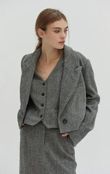 BLAIRE BRUSHED HERRINGBONE CROPPED BLAZER