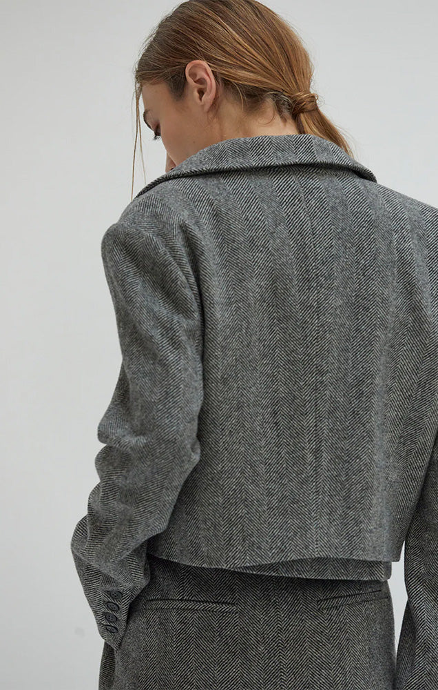 BLAIRE BRUSHED HERRINGBONE CROPPED BLAZER