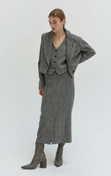 BLAIRE BRUSHED HERRINGBONE CROPPED BLAZER