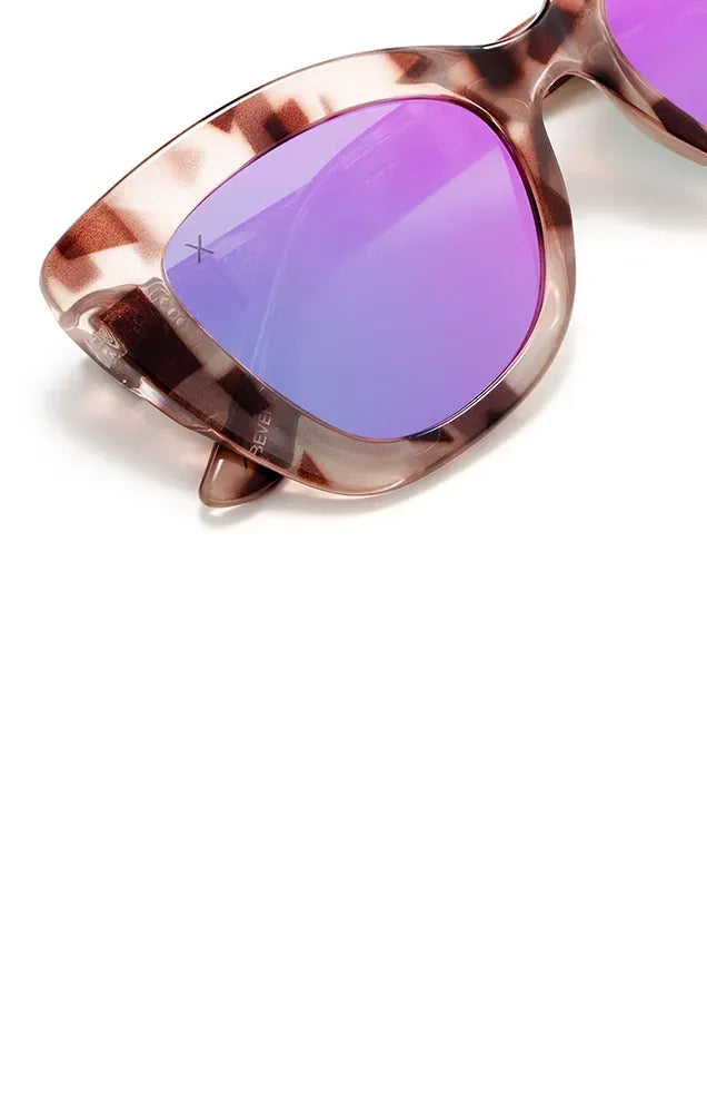 dime. BEVERLY SUNGLASSES IN LIGHT TORTOISE/PINK MIRROR
