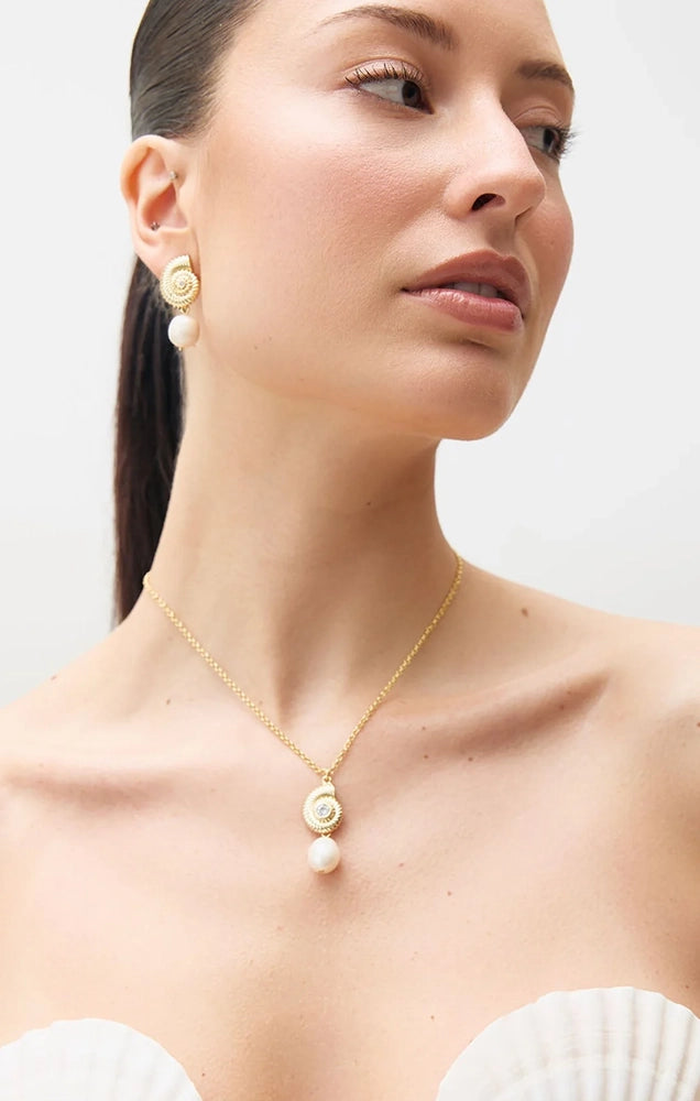 Seashells & Freshwater Pearl Stud Earrings