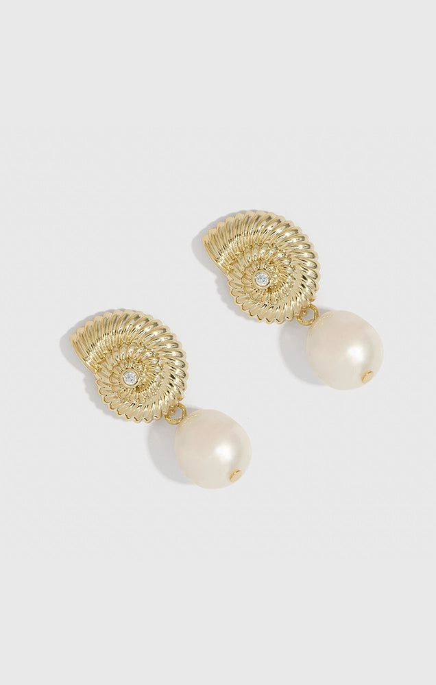 Seashells & Freshwater Pearl Stud Earrings