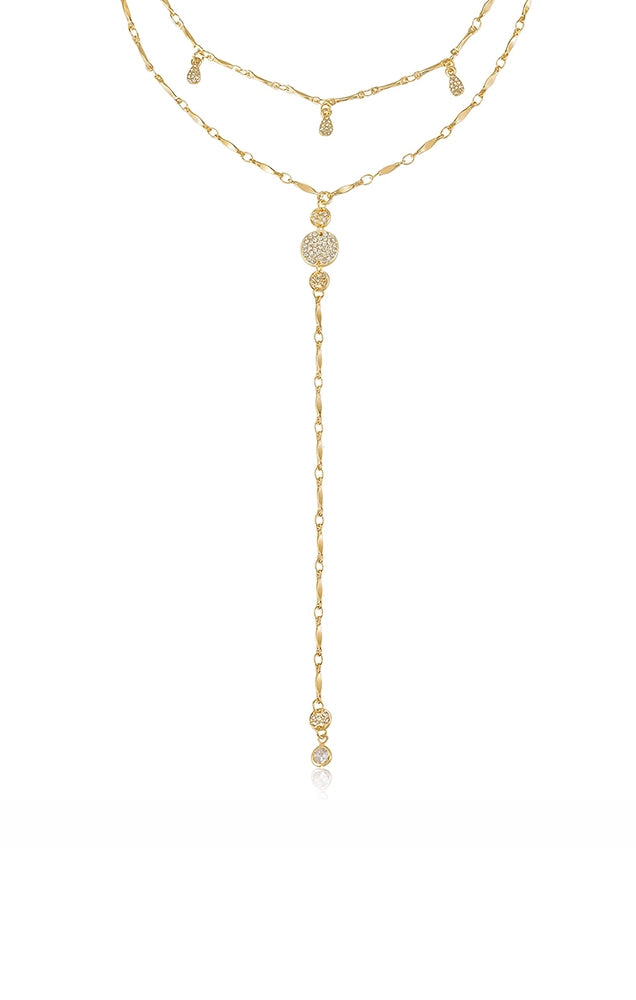 Carmine Layered Crystal Lariat Necklace