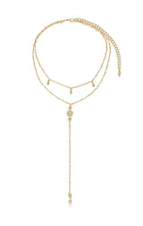 Carmine Layered Crystal Lariat Necklace