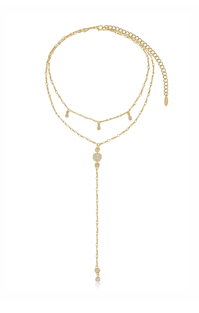 Carmine Layered Crystal Lariat Necklace