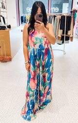 Strapless Pleated Maxi Column Dress