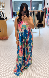 Strapless Pleated Maxi Column Dress