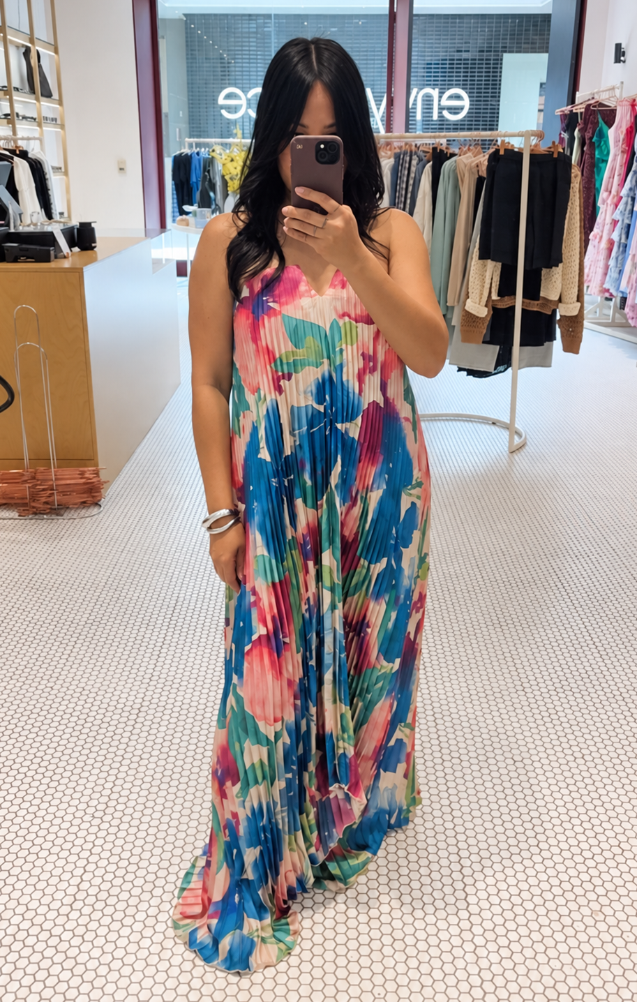 Strapless Pleated Maxi Column Dress