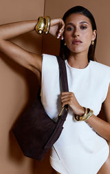 FREYA SHOULDER BAG IN DARK CACAO SUEDE