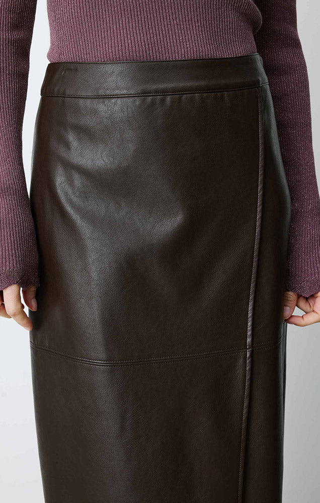 Aenor Faux Leather Wrap Midi Skirt