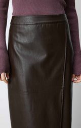 Aenor Faux Leather Wrap Midi Skirt