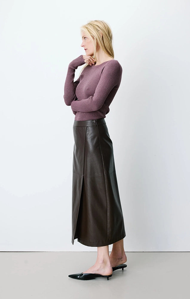 Aenor Faux Leather Wrap Midi Skirt