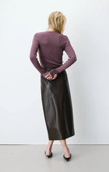 Aenor Faux Leather Wrap Midi Skirt