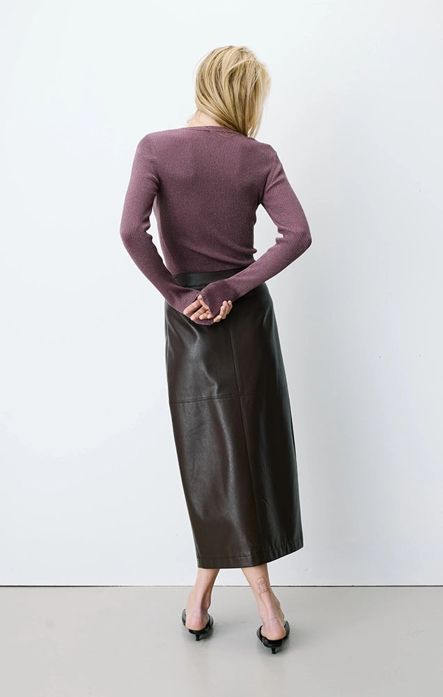 Aenor Faux Leather Wrap Midi Skirt