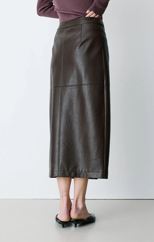 Aenor Faux Leather Wrap Midi Skirt