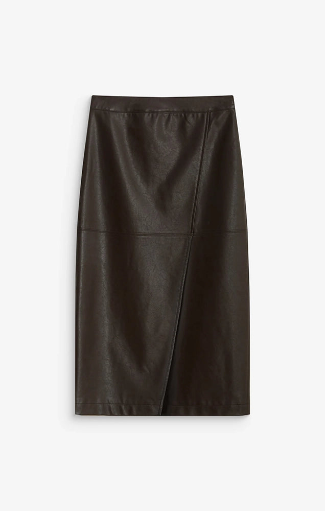Aenor Faux Leather Wrap Midi Skirt