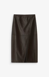 Aenor Faux Leather Wrap Midi Skirt