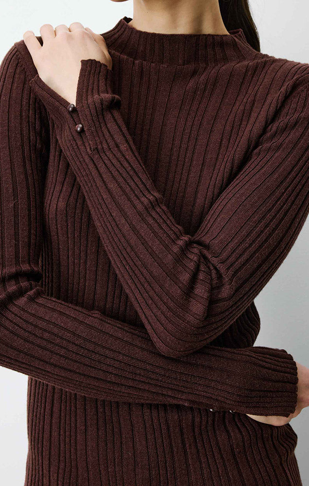 Aloe High-Neck Long-Sleeve Knit Sweater