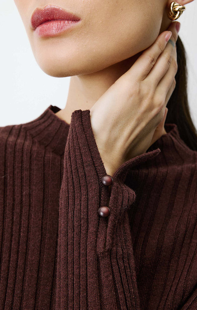 Aloe High-Neck Long-Sleeve Knit Sweater