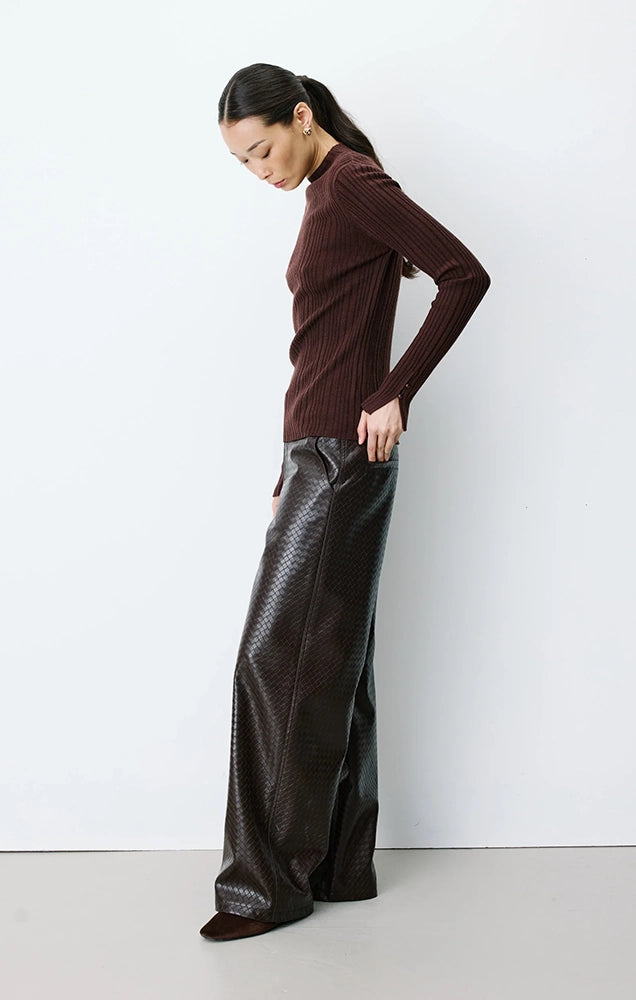 Aloe High-Neck Long-Sleeve Knit Sweater