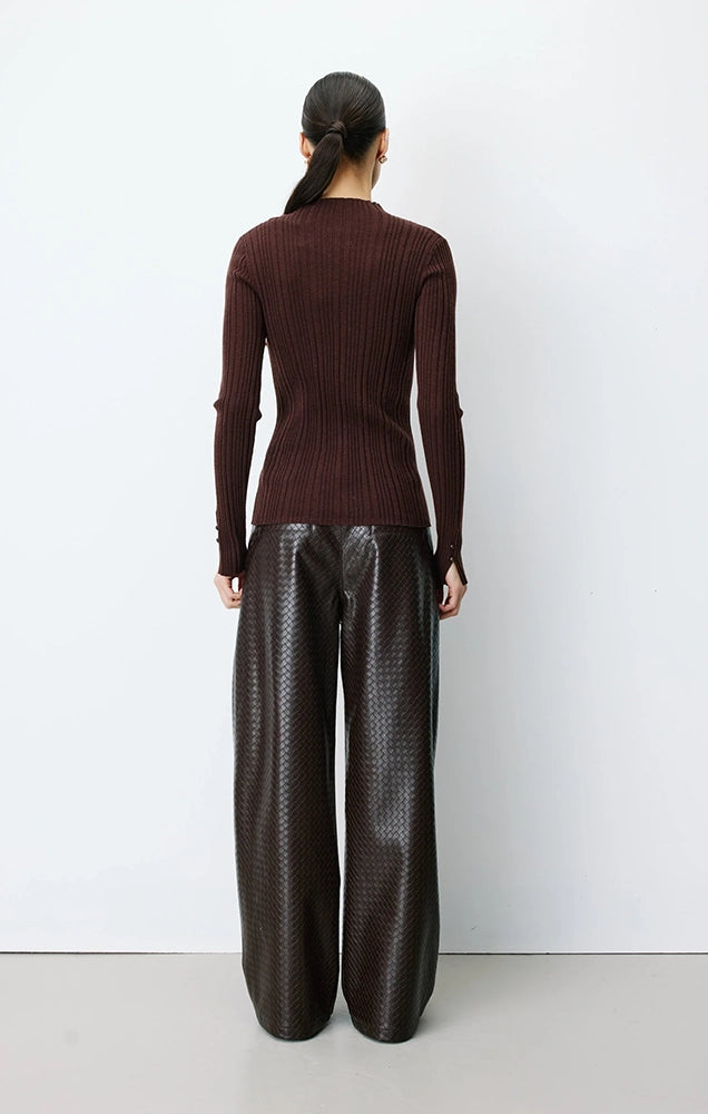 Aloe High-Neck Long-Sleeve Knit Sweater