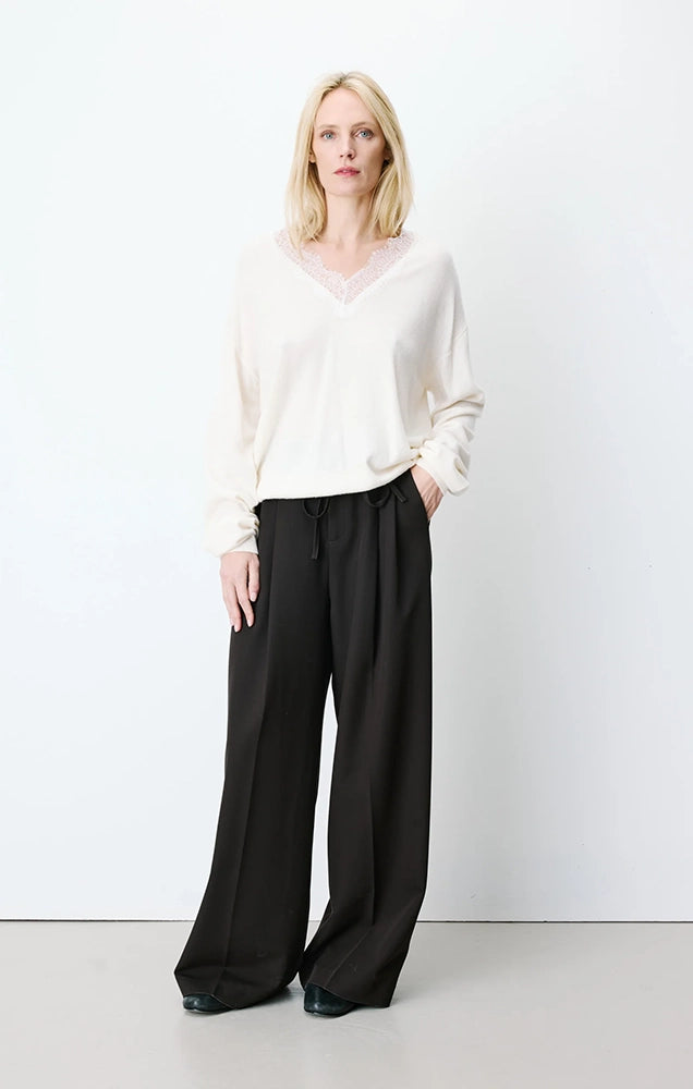 Augustin Knit Sweater with Lace V-Neck