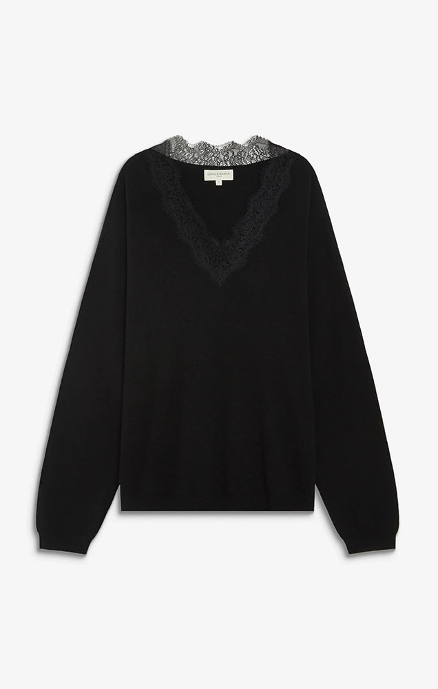 Augustin Knit Sweater with Lace V-Neck
