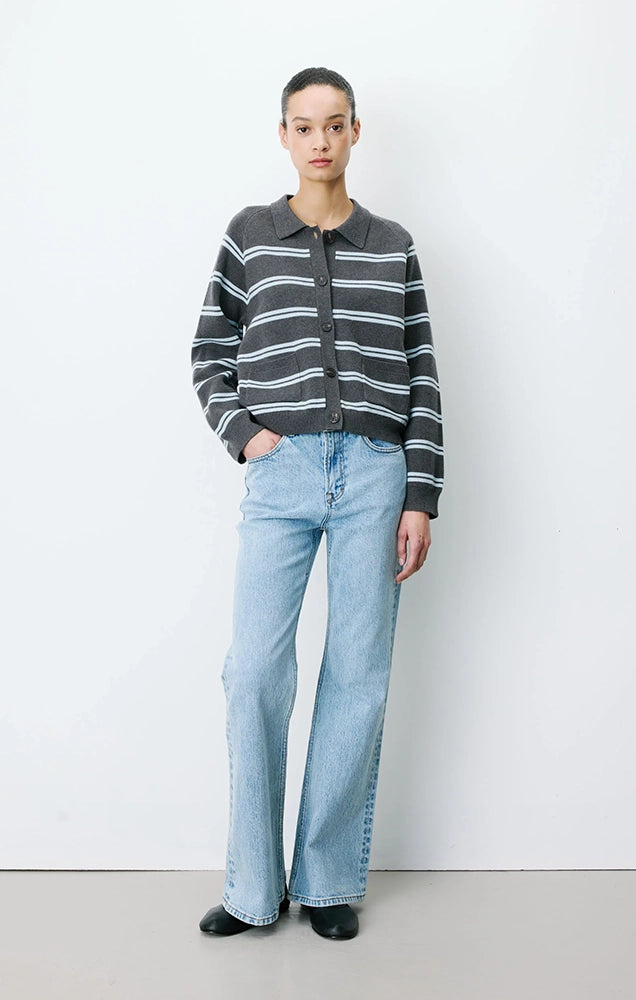 Ardenis Striped Cardigan with Shirt Collar