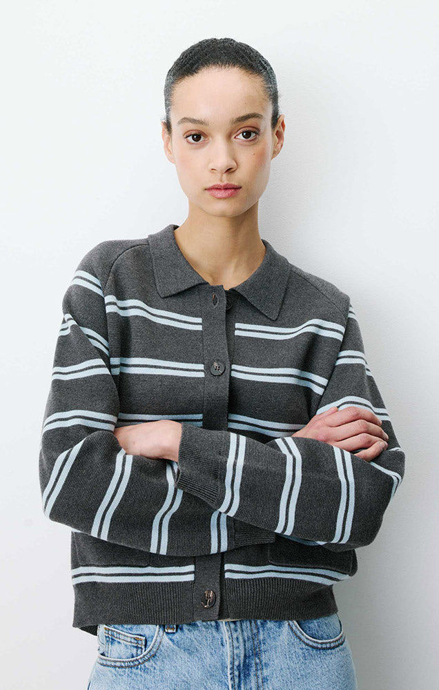 Ardenis Striped Cardigan with Shirt Collar