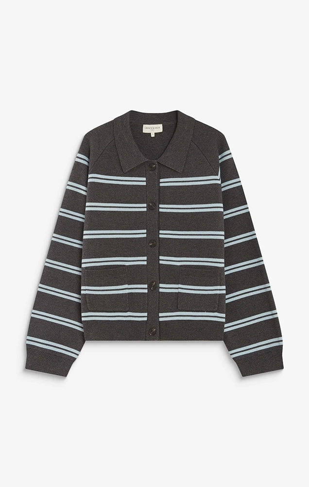 Ardenis Striped Cardigan with Shirt Collar